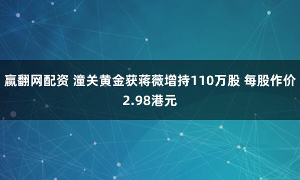 赢翻网配资 潼关黄金获蒋薇增持110万股 每股作价2.98港元